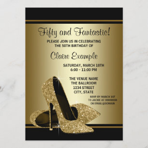 Black Gold High Heels Womans Birthday Party Invitation