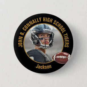 Black Gold High School Football Player Photo 6 Cm Round Badge
