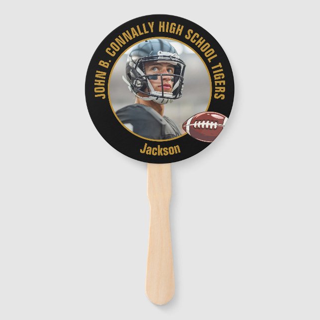Black Gold High School Football Player Photo Hand Fan (Front)