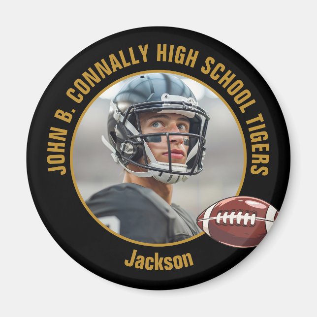 Black Gold High School Football Player Photo Magnet (Front)