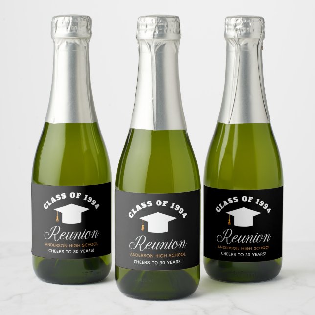 Black Gold High School Reunion Custom Party Mini Sparkling Wine Label (Bottles)