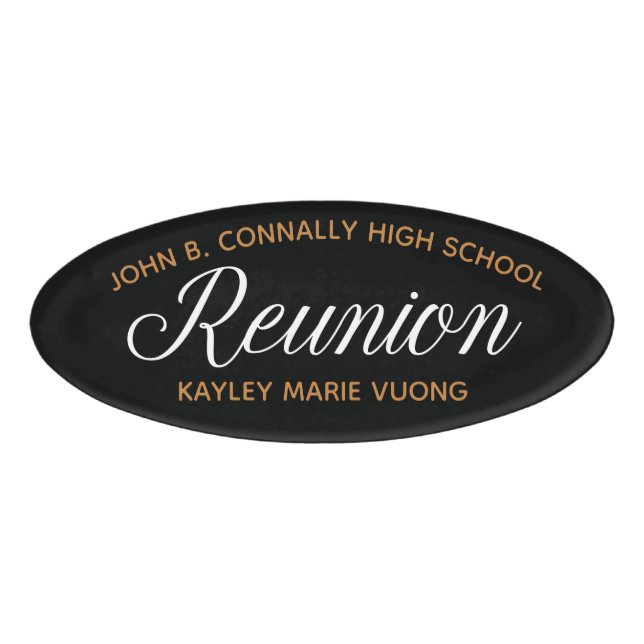 Black Gold High School Reunion Personalised Name Tag (Front)