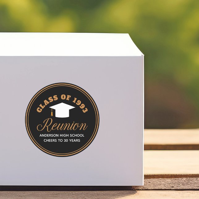Black Gold High School Reunion Personalised Party Classic Round Sticker (Creator Uploaded)
