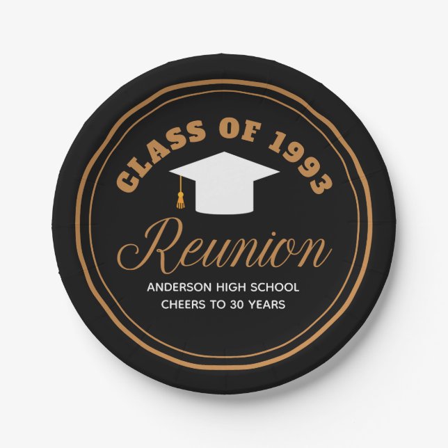 Black Gold High School Reunion Personalised Party Paper Plate (Front)