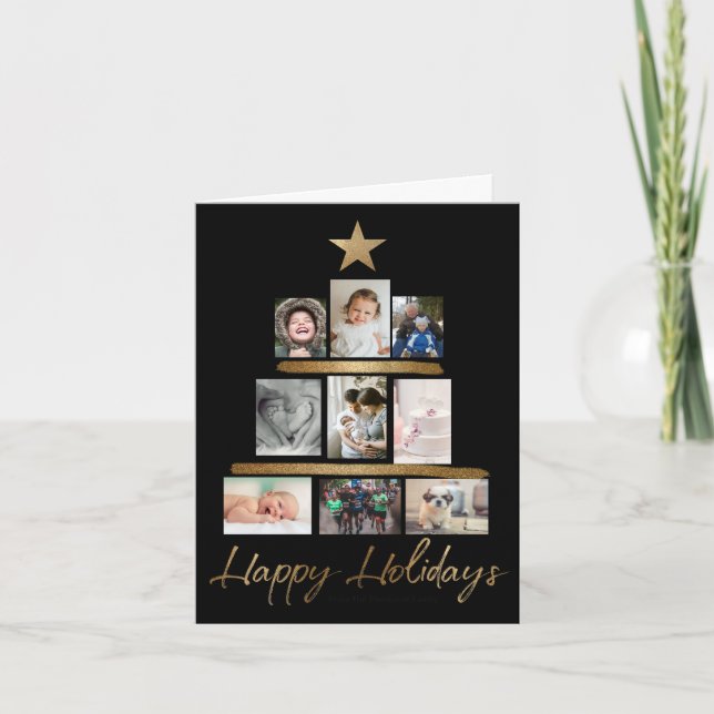 Black Gold Holiday Family Christmas Tree photo Card (Front)