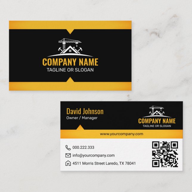 Black Gold Home Building Construction Crane Business Card (Front/Back)