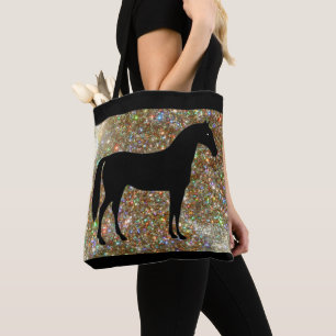 Black & Gold Horse Sparkle Tote Bag