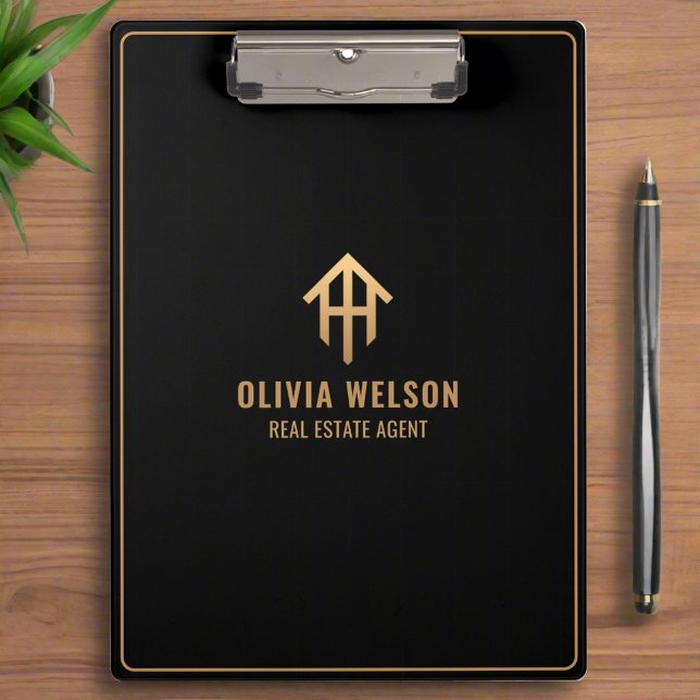 Black Gold House Logo l Professional Real Estate Clipboard (Creator Uploaded)