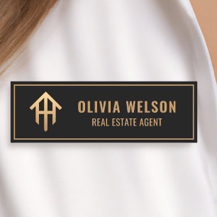 Black Gold House Logo Real estate Agent Broker Name Tag
