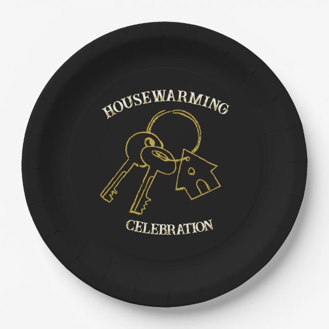Black Gold Housewarming Paper Plates (Front)