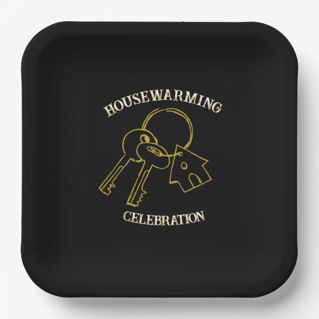 Black Gold Housewarming Paper Plates (Front)