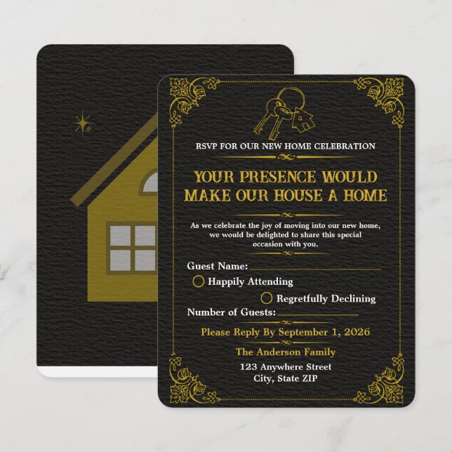 Black Gold Housewarming RSVP Response Card (Front/Back)