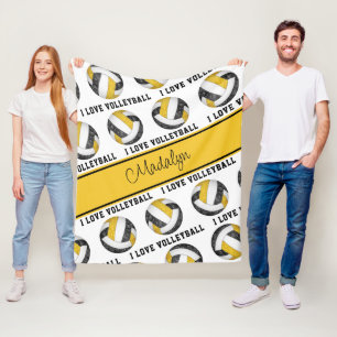 black gold I love volleyball text pattern Fleece Blanket