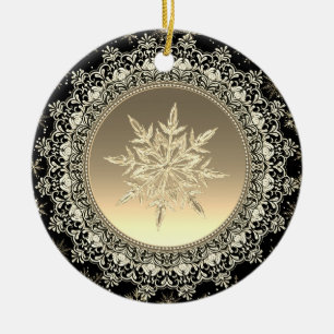 Black & Gold Ice Snowflake Ceramic Tree Decoration