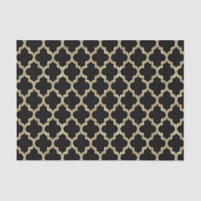 Black & Gold Ikat Quatrefoil Geometric Pattern Tissue Paper (Front)