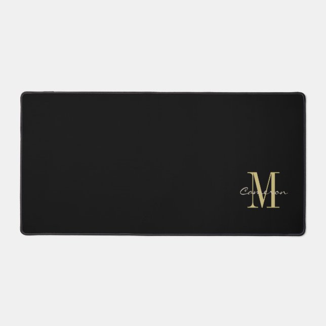  Black Gold Initial and Name Personalised Gift Desk Mat (Front)