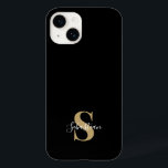 Black & Gold | Initial Monogram Personalised Name Case-Mate iPhone 14 Case<br><div class="desc">This stylish phone case design features a simple modern design in black & gold. Make one of a kind phone case with custom initial and name. It will be a cool, unique gift for someone special or yourself. If you want to change the fonts or position, click the "Customise further"...</div>