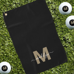 Black Gold Initial Name Monogram Golf Towel