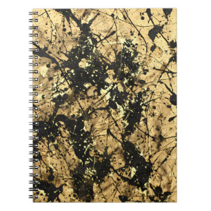 Black Gold Ink Splatter Abstract Notebook