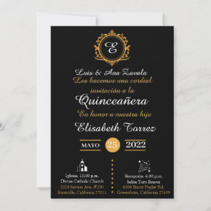 Black gold invitations for quinceañ was elegant