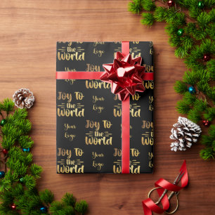 Black Gold Joy to the World Retail Custom Logo Wrapping Paper