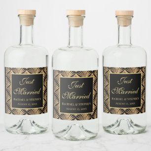 Black Gold Just Married Art Deco Gatsby Wedding Liquor Bottle Label