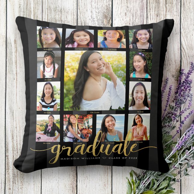 Black Gold K–12 Photo Collage Graduation Script Cushion (Creator Uploaded)