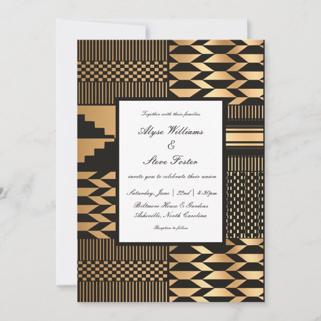Black - Gold Kente (White) Invitation (Front)