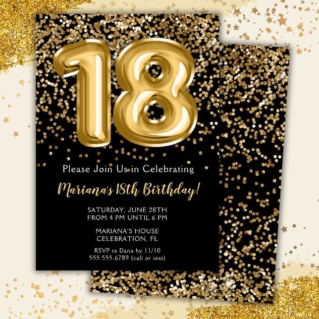 Black Gold Kids Girl 18th Birthday Party Invitatio Invitation (Creator Uploaded)