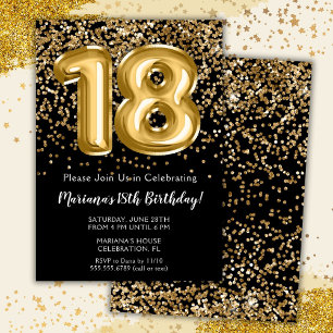Black Gold Kids Girl 18th Birthday Party Invitation