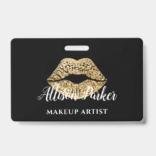 Black Gold Kiss Lips Makeup Artist ID Badge