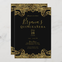 Black & Gold Lace Elegant Quinceañera Party