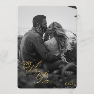 Black Gold Lace Photo Wedding   We Do Script Invitation