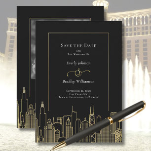 Black Gold Las Vegas Skyline Elegant Save the Date Invitation