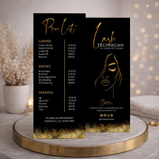 Black & Gold Lash Tech Price List | Luxury Beauty  Rack Card