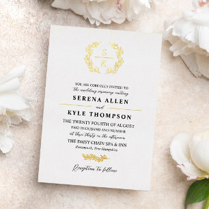 Black Gold Laurel Wreath Monogram Wedding