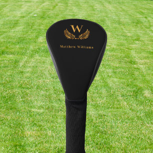 Black gold laurel wreath name monogram  golf head cover