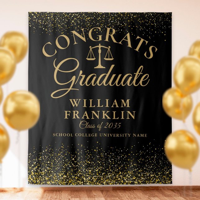 Black Gold Law School Graduation Photo Backdrop Tapestry (Creator Uploaded)