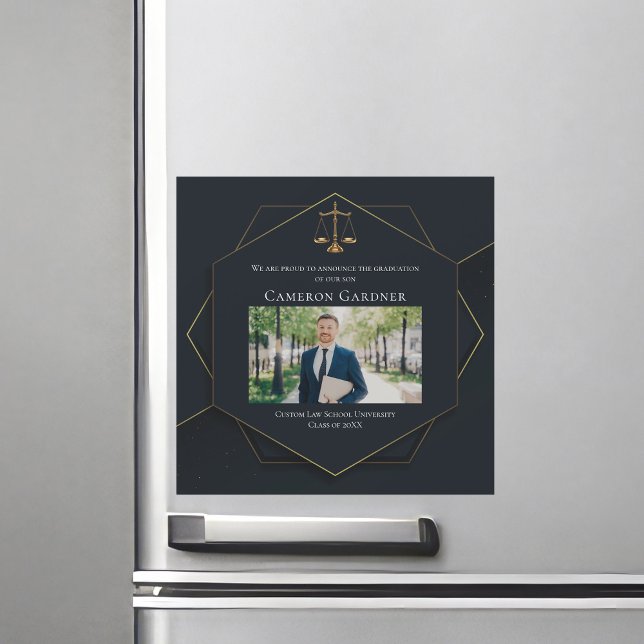 Black Gold Law School Photo Graduation Magnet Card (Creator Uploaded)