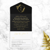 Black Gold Leaf Adorned Shield Monogram Wedding