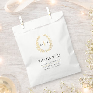 Black gold leaf oval wreath art wedding thank you favour bags