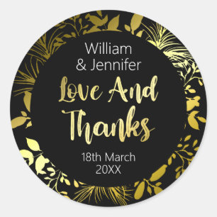 Black Gold Leaves Candle Lip Balm Wedding Favour Classic Round Sticker