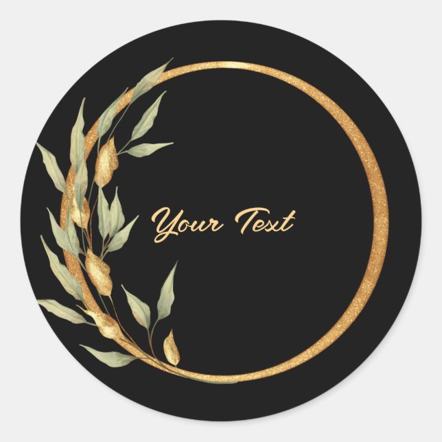 Black Gold Leaves Classic Round Sticker (Front)