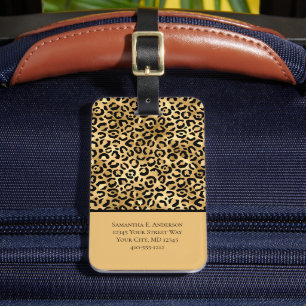 Black Gold Leopard Cheetah Print Trendy Chic Luggage Tag