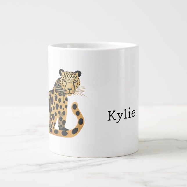 Black Gold Leopard Name Large Coffee Mug (Front)