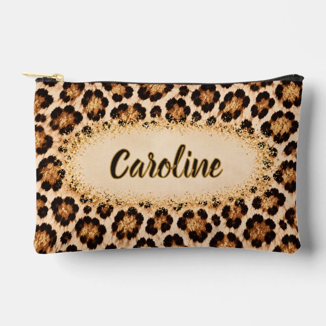 Black Gold Leopard Print Glam Accessory Pouch (Front)