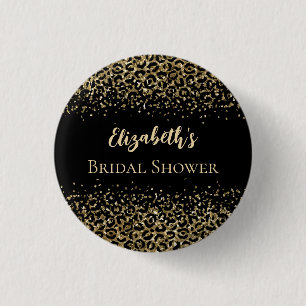 Black Gold Leopard Print Glitter Bridal Shower 3 Cm Round Badge