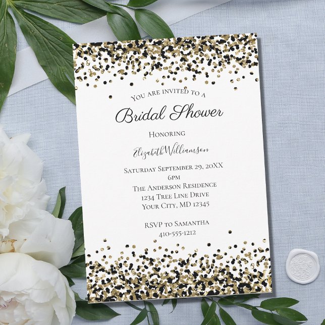Black Gold Leopard Print Glitter Bridal Shower  Invitation (Creator Uploaded)