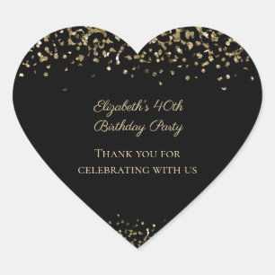 Black Gold Leopard Print Glitter Overlay Birthday Heart Sticker