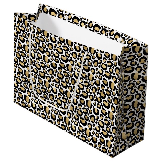 Black Gold Leopard Print  Large Gift Bag (Front Angled)